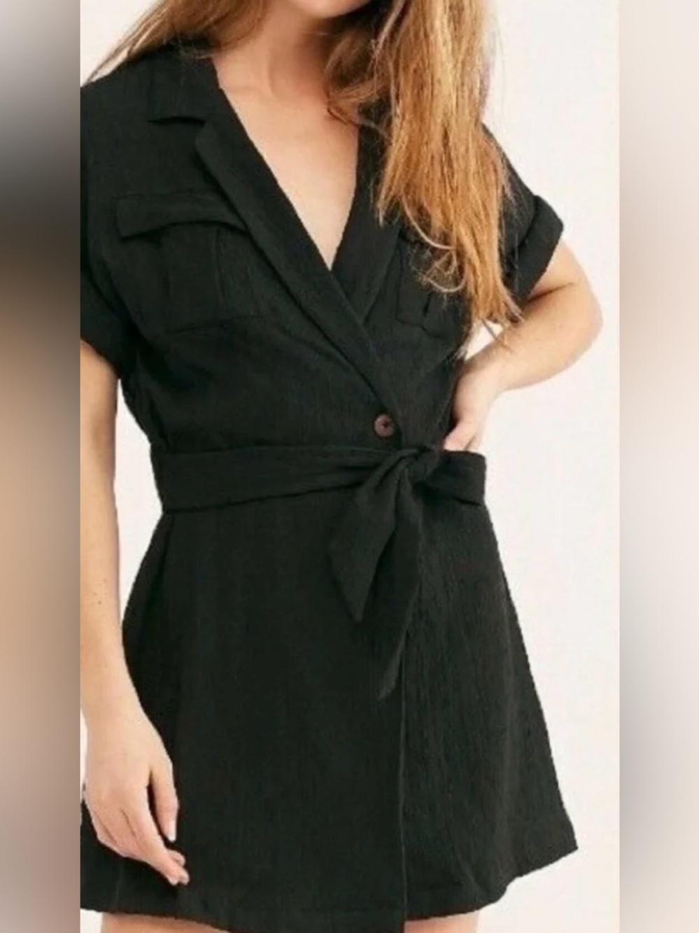 Free People Clementine Mini Dress in black linen blend